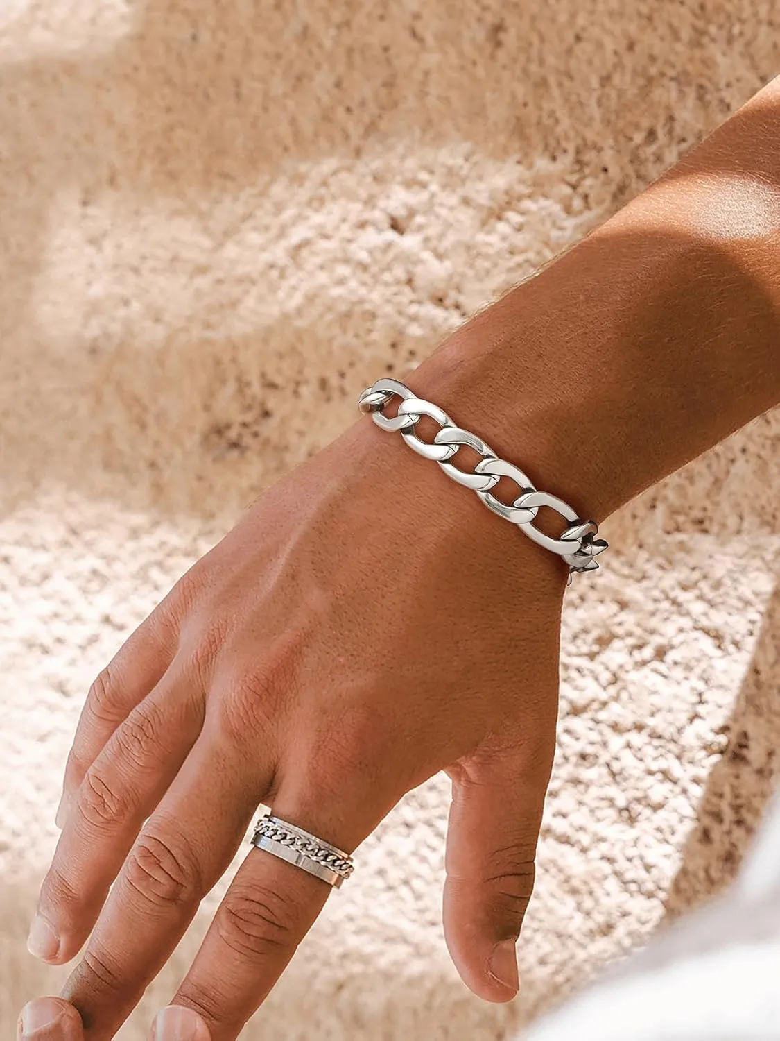 U7 Figaro Bracelet, Stainless Steel Figaro Chain Bracelet, Rope Chain Bracelet Stainless Steel 18K Gold Plated Wrist Chain for Men Women