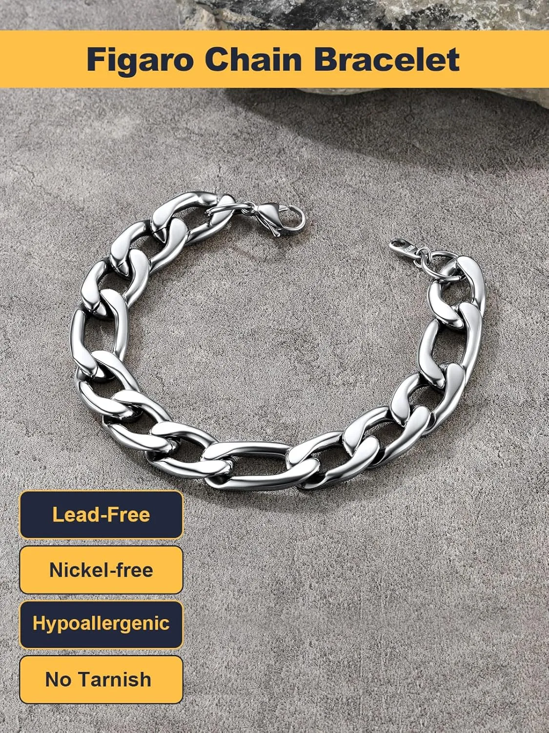 U7 Figaro Bracelet, Stainless Steel Figaro Chain Bracelet, Rope Chain Bracelet Stainless Steel 18K Gold Plated Wrist Chain for Men Women
