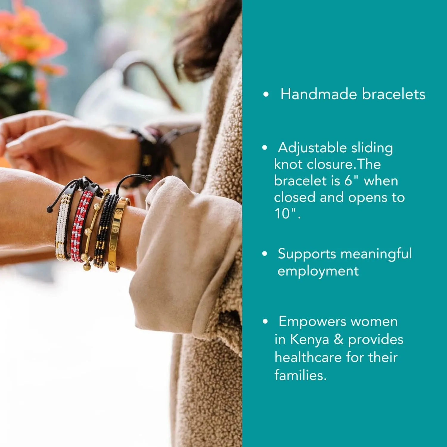 Ubuntu Life Skinny Beaded Leather LOVE Bracelet  Handmade Genuine Leather and Glass Bead Bracelet with Slide Closure, Stackable Bracelets for Women and Men