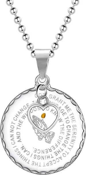 Uloveido Bible Verse Medal Necklace Prayer Necklace with Mustard Seed Gold Stainless Steel Praying Hands Coin Medal Pendant