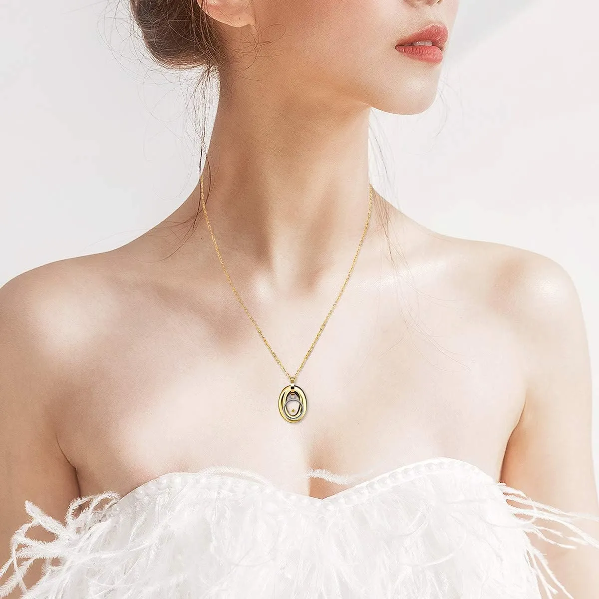 Uloveido Gold Plated Titanium Oval Pendant Necklace for Women, Mustard Seed Christian Chocker Necklace Jewelry Y691