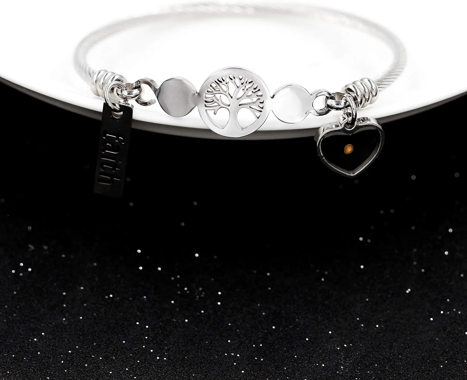 Uloveido Rose Gold Plated Tree Of Life Bangle Cuffs Faith Mustard Seed Pendant Charms Open Bracelet for Women Y1028