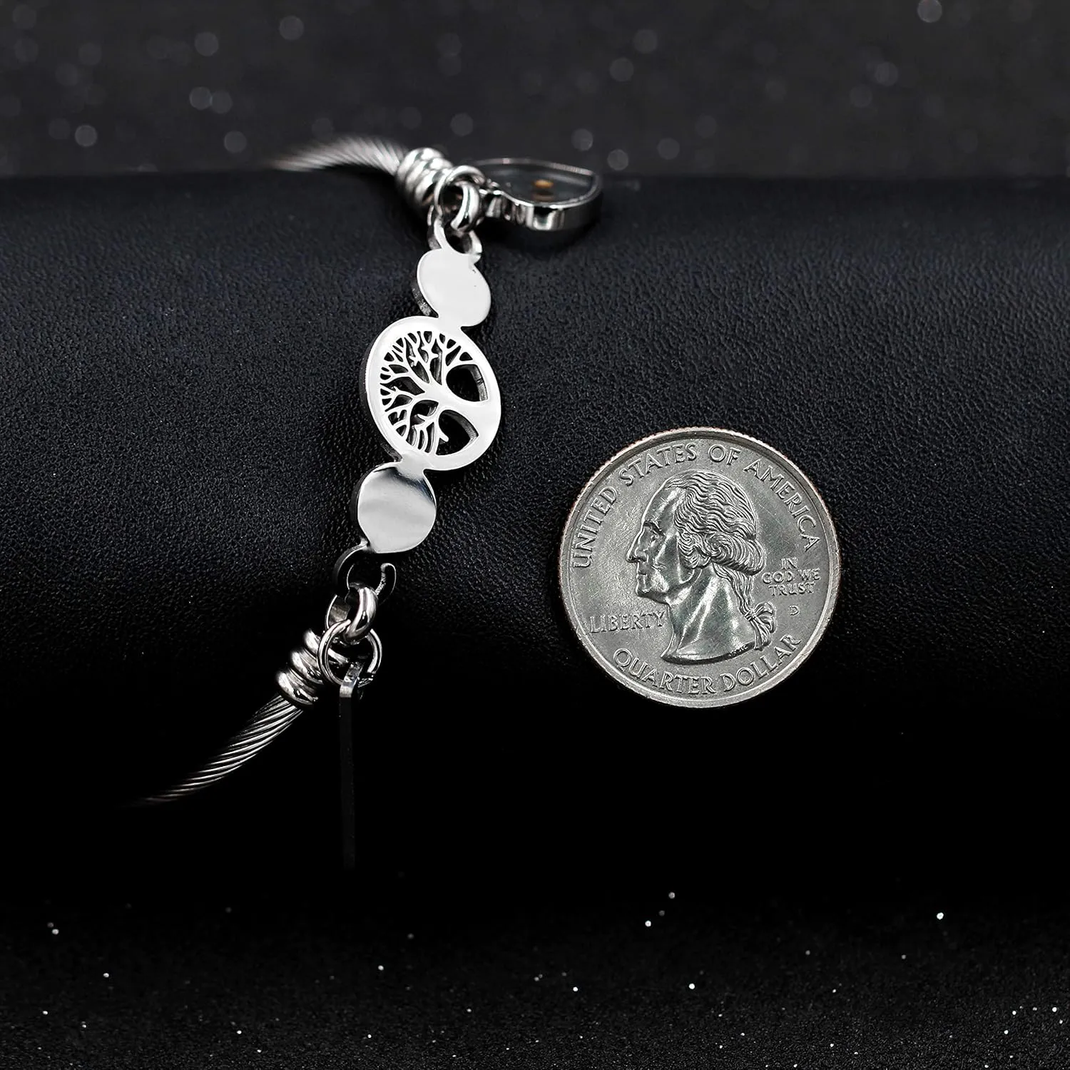 Uloveido Rose Gold Plated Tree Of Life Bangle Cuffs Faith Mustard Seed Pendant Charms Open Bracelet for Women Y1028