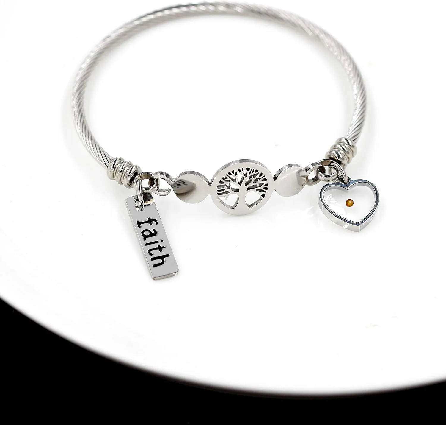 Uloveido Rose Gold Plated Tree Of Life Bangle Cuffs Faith Mustard Seed Pendant Charms Open Bracelet for Women Y1028