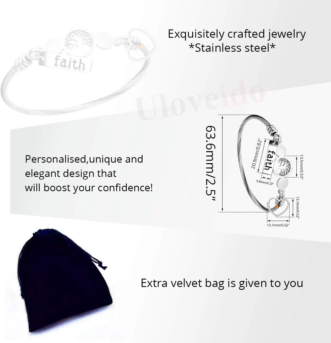 Uloveido Rose Gold Plated Tree Of Life Bangle Cuffs Faith Mustard Seed Pendant Charms Open Bracelet for Women Y1028
