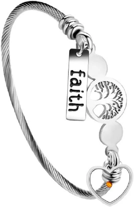 Uloveido Rose Gold Plated Tree Of Life Bangle Cuffs Faith Mustard Seed Pendant Charms Open Bracelet for Women Y1028
