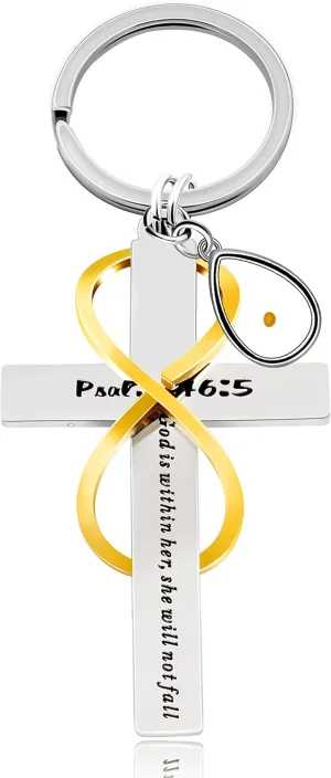 Uloveido Stainless Cross Infinity Keychain Mustard Seed Charms Psalm 46:5 Christian Bible Quote Keyring Baptism Gift