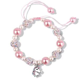 Unicorn Bracelet Unicorn Pearl and Rhinestone Balls Bracelet Colorful Unicorn Girls Beaded Bracelet for Girls Birthday Graduation Gifts with Card and Box (Style A)
