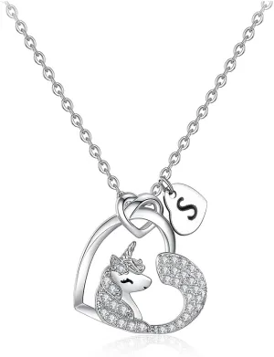 Unicorn Gifts for Girls Kids Letter Heart Unicorn Necklace for Girls Teens Initial Unicorn Necklace Unicorn Jewelry Unicorn Gifts for Girls Kids Jewelry Birthday Gifts for Girls