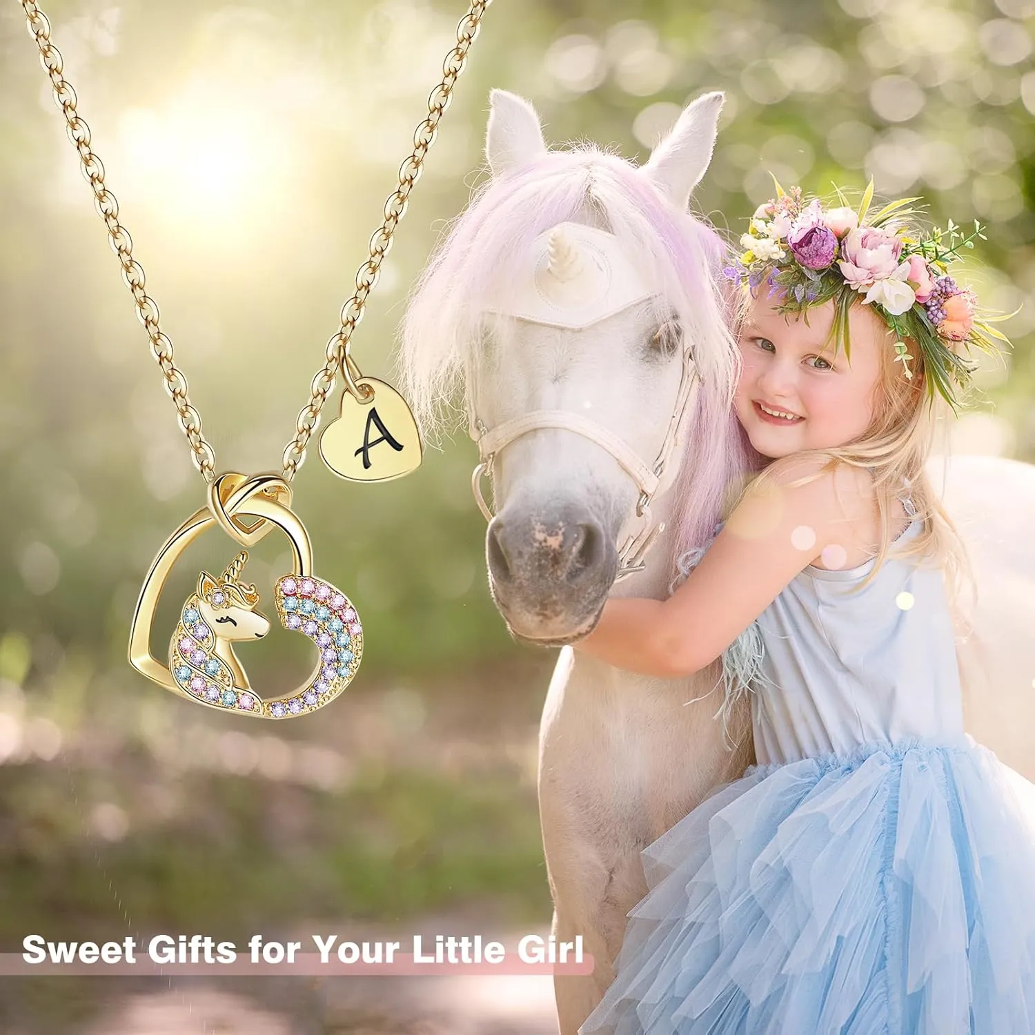 Unicorn Gifts for Little Girls Jewelry - 14K Gold Plated Unicorn Necklace With Initial Personalized Gifts for Preteen Girls Heart CZ Pendant Hypoallergenic Unicorns Jewelry Birthday Gifts for Girls