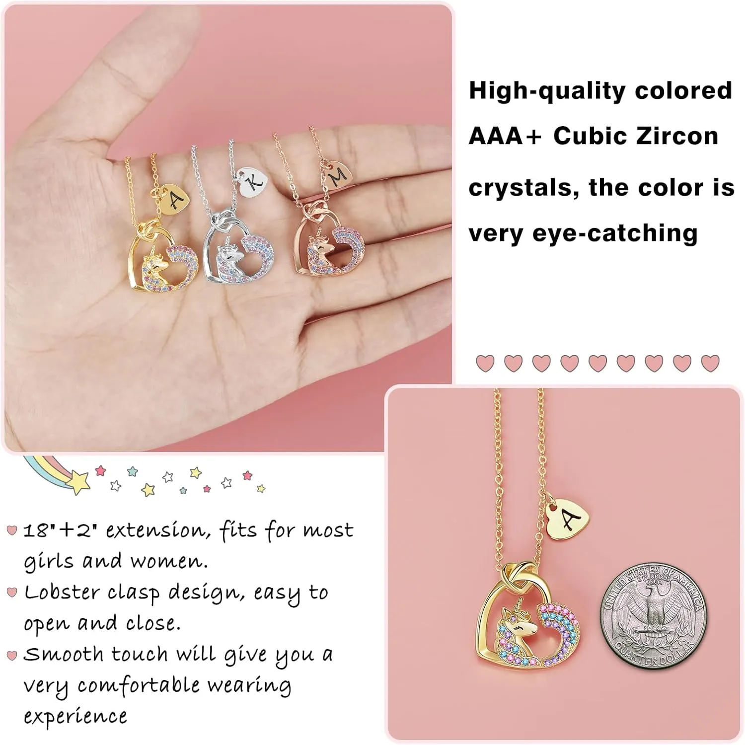 Unicorn Gifts for Little Girls Jewelry - 14K Gold Plated Unicorn Necklace With Initial Personalized Gifts for Preteen Girls Heart CZ Pendant Hypoallergenic Unicorns Jewelry Birthday Gifts for Girls