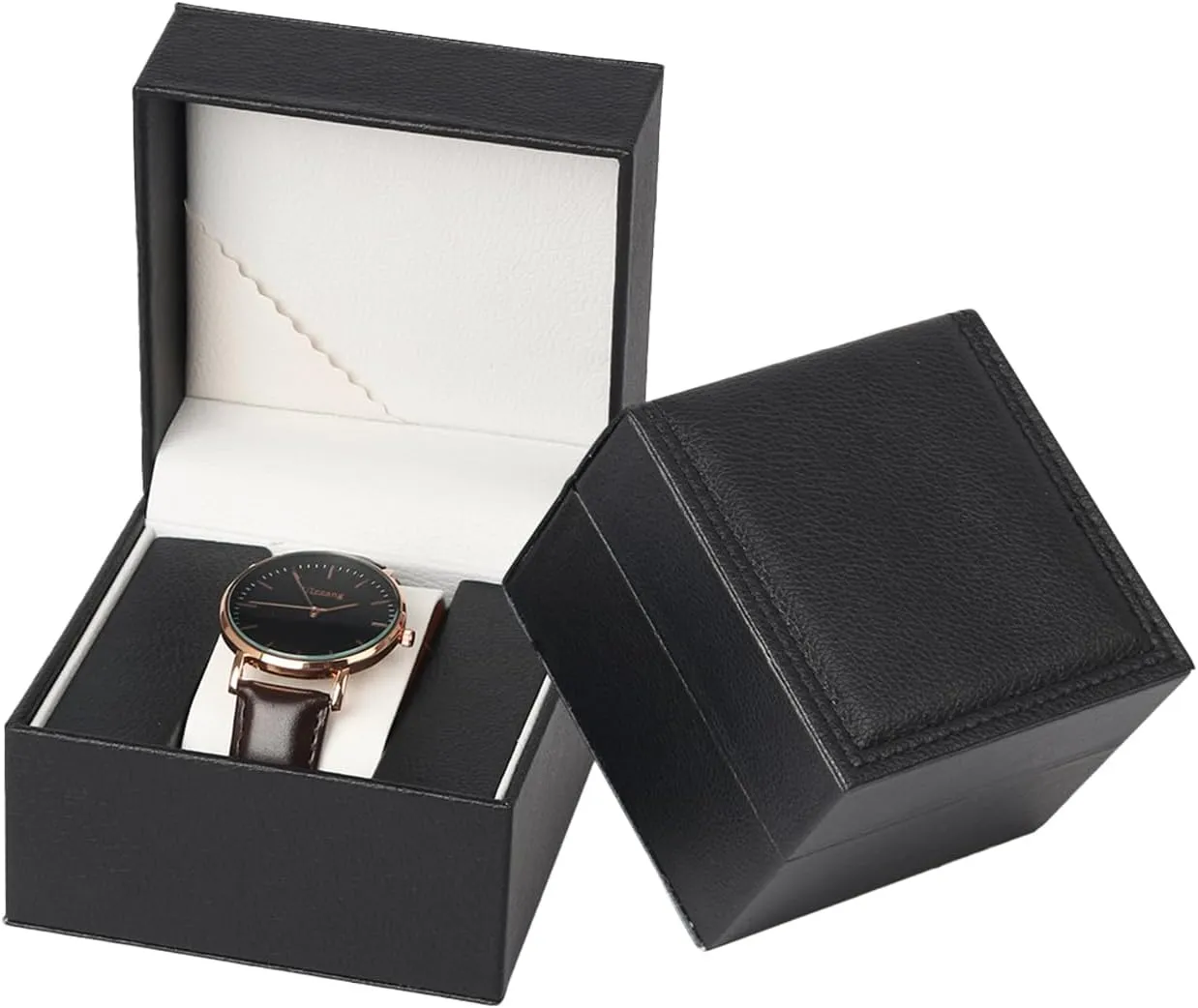 Universal Single Watch Travel Case, Prestige & Fancy Pu Leather Watch Case Fixed with Pillow, Elegance Functionality Boutique Watch Display Box for Collection or Gift Giving (Black)