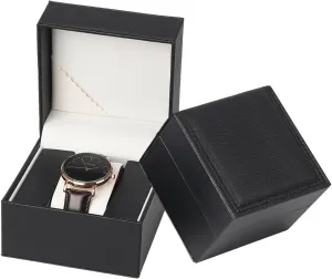 Universal Single Watch Travel Case, Prestige & Fancy Pu Leather Watch Case Fixed with Pillow, Elegance Functionality Boutique Watch Display Box for Collection or Gift Giving (Black)