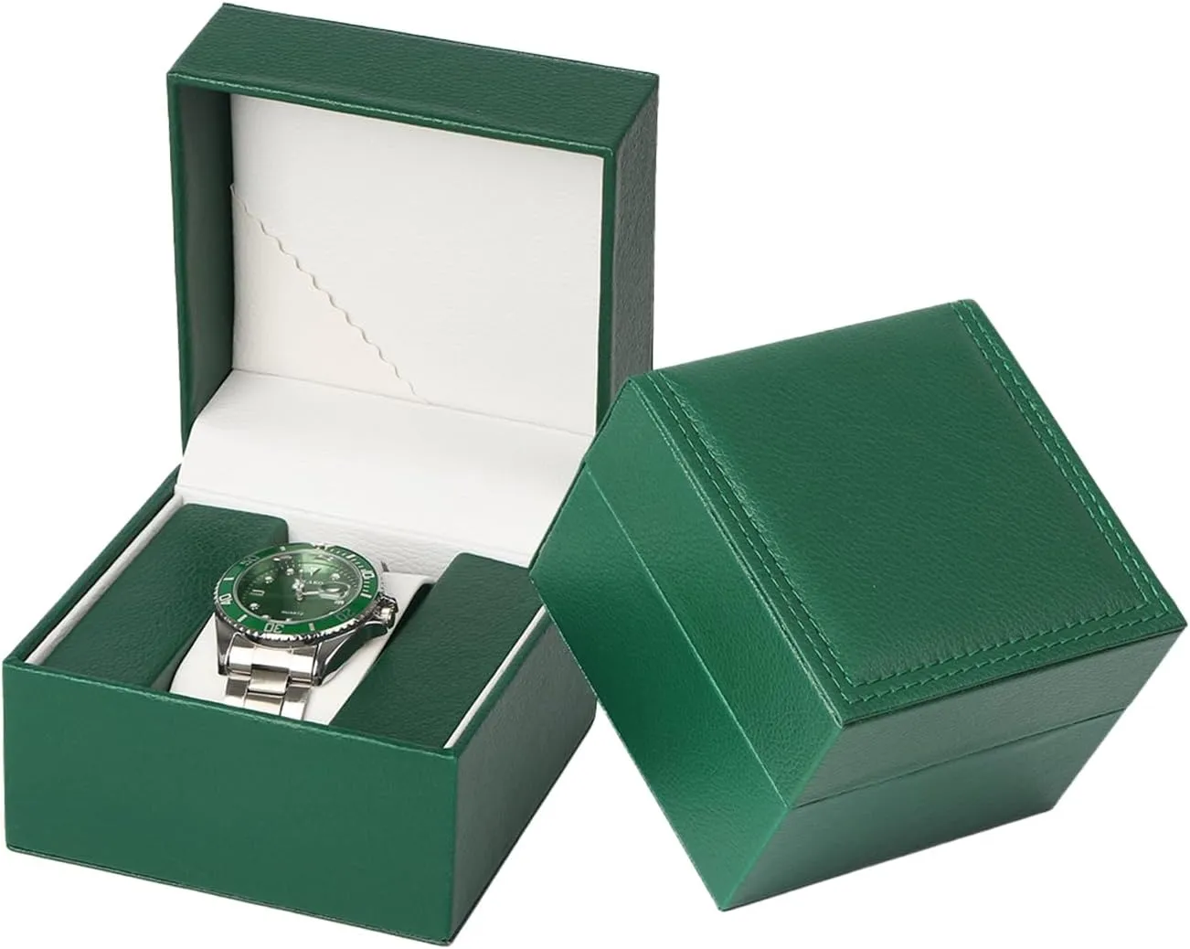 Universal Single Watch Travel Case, Prestige & Fancy Pu Leather Watch Case Fixed with Pillow, Elegance Functionality Boutique Watch Display Box for Collection or Gift Giving (Green)
