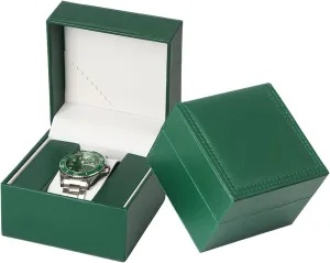 Universal Single Watch Travel Case, Prestige & Fancy Pu Leather Watch Case Fixed with Pillow, Elegance Functionality Boutique Watch Display Box for Collection or Gift Giving (Green)