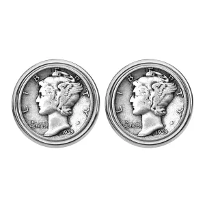 US 1939 Mercury Dime 90% Silver 10 Cent Coin Cufflinks NEW - Beautiful
