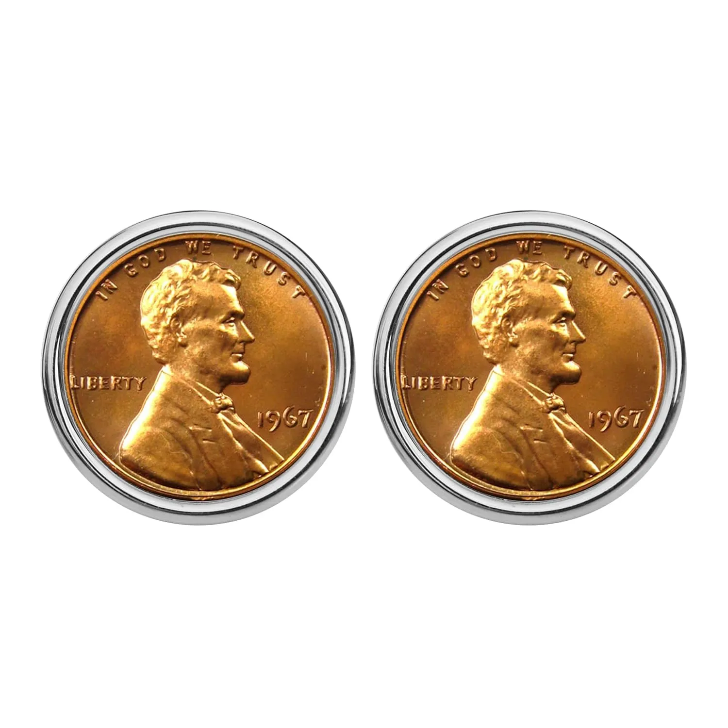 US 1967 Lincoln Small Cent BU Uncirculated Coin Silver Plated Cufflinks NEW - Lucky Penny