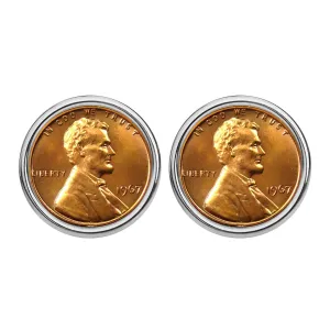 US 1967 Lincoln Small Cent BU Uncirculated Coin Silver Plated Cufflinks NEW - Lucky Penny