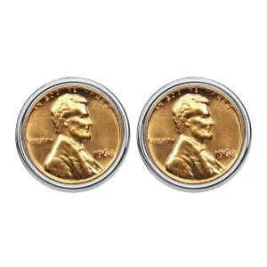 US 1968 Lincoln Small Cent BU Uncirculated Coin Silver Plated Cufflinks NEW - Lucky Penny