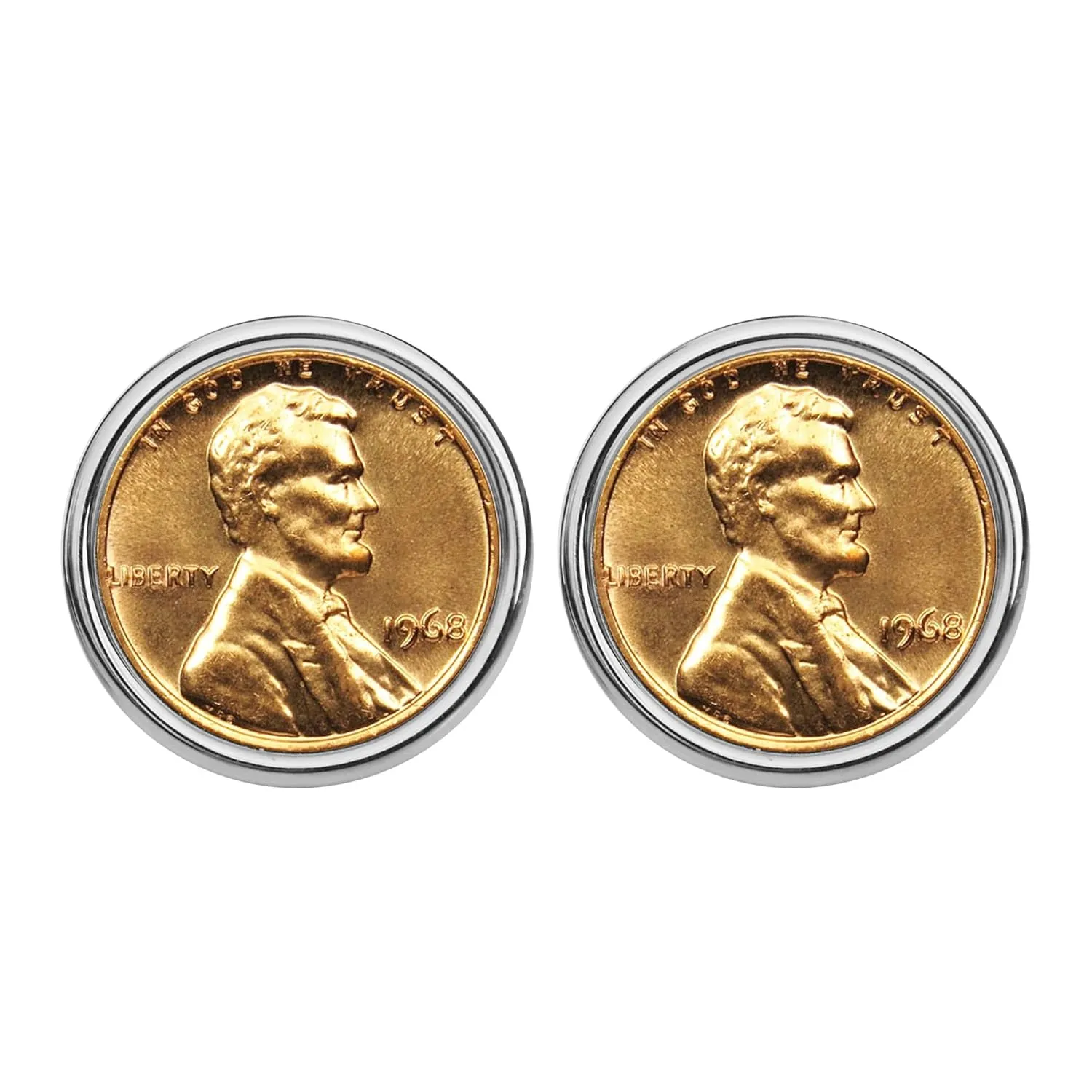 US 1968 Lincoln Small Cent BU Uncirculated Coin Silver Plated Cufflinks NEW - Lucky Penny
