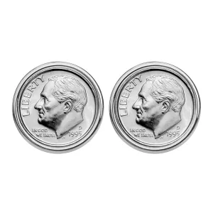 US 1995 Roosevelt Dime Gem BU Uncirculated 10 Cent Coin Cufflinks NEW