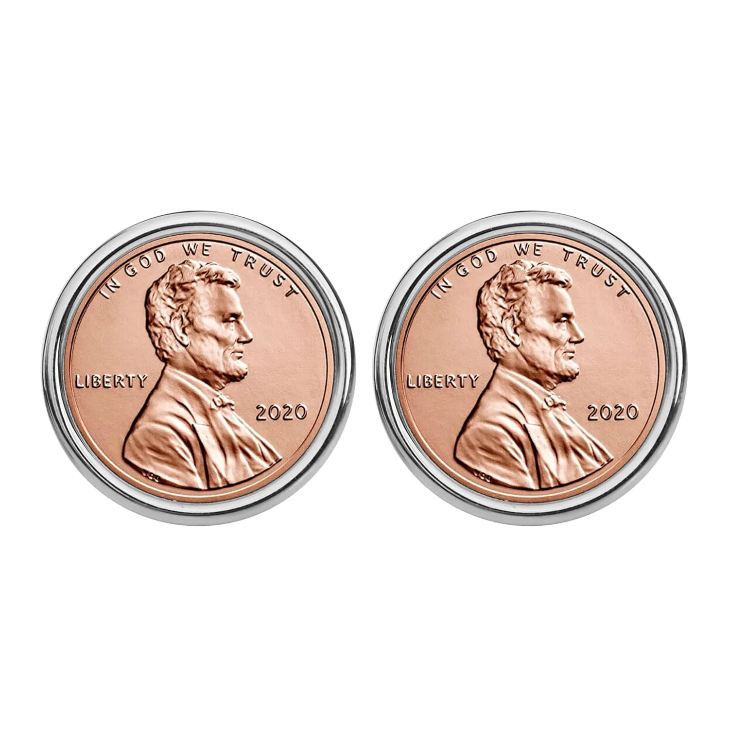 US 2020 Lincoln Small Cent BU Uncirculated Coin Silver Plated Cufflinks NEW - Lucky Penny
