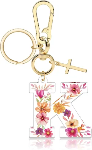 Vadaka Initial Keychain for Women Girls Initial Letter Keychains for Backpack Christian Religious Birthday Gift for Women