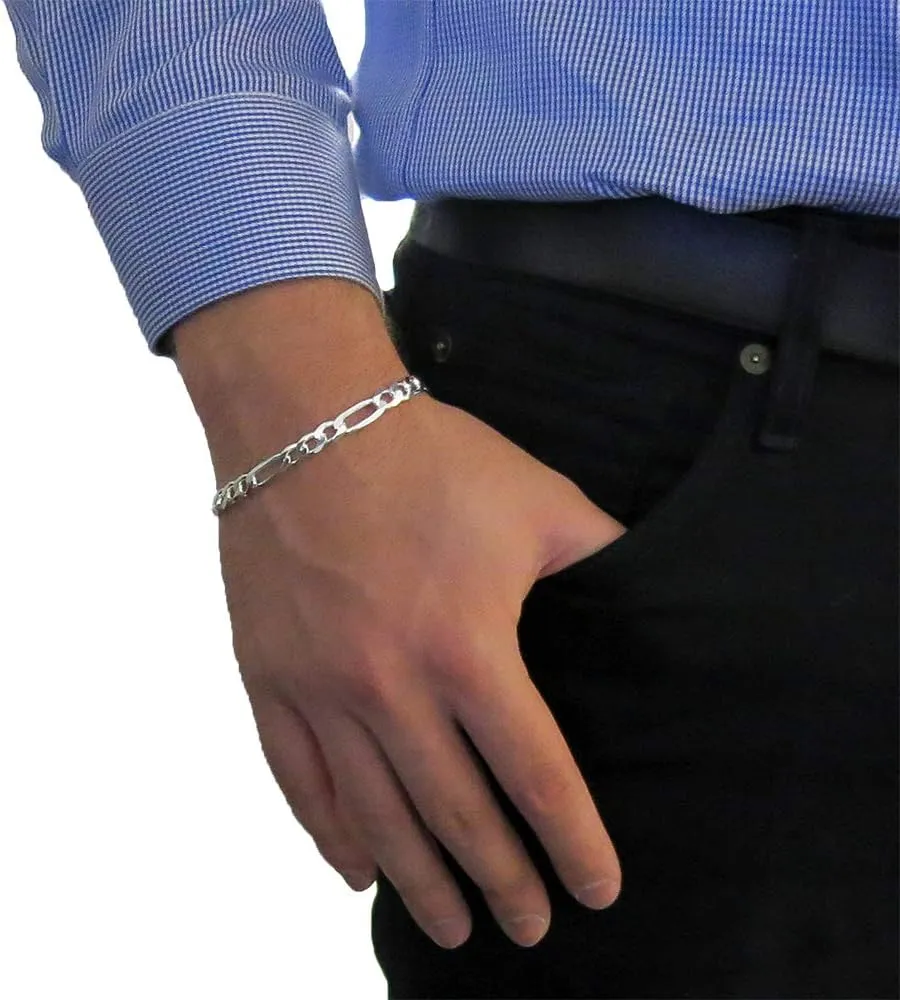 Verona Jewelers Mens Italian Sterling Silver Solid Figaro Link Chain Bracelet 4.5MM,6.8MM, 7.5MM,10MM - 925 Figaro Bracelet, Men's Sterling Silver Italian Link Bracelet