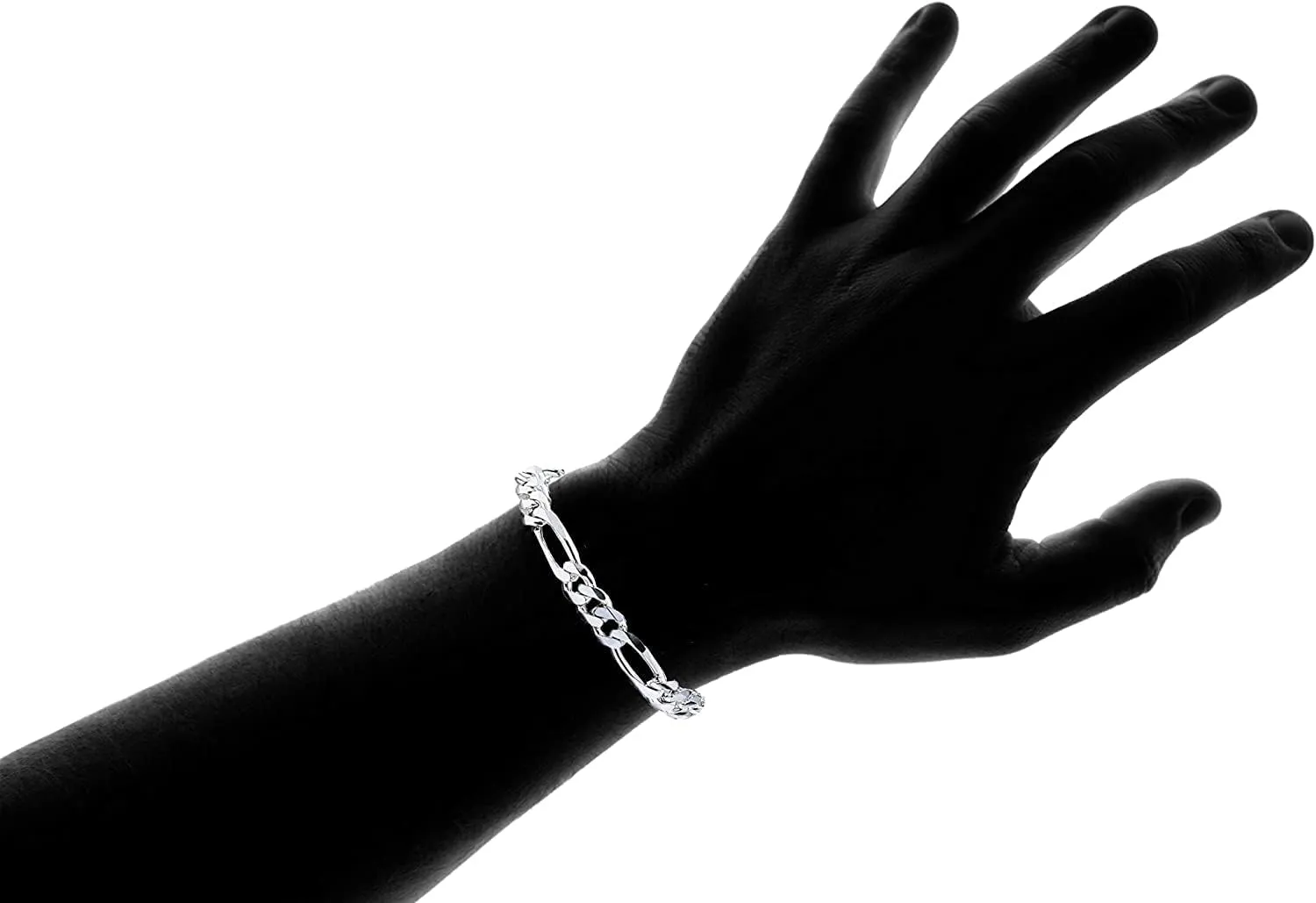Verona Jewelers Mens Italian Sterling Silver Solid Figaro Link Chain Bracelet 4.5MM,6.8MM, 7.5MM,10MM - 925 Figaro Bracelet, Men's Sterling Silver Italian Link Bracelet
