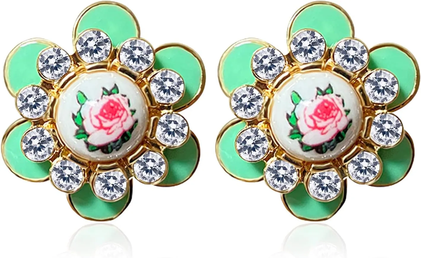 Vintage Classic Enamel Rose Stud Earrings Elegant Button Style 3D Rose Flower Hypoallergenic Pierced Stud Earrings for Women
