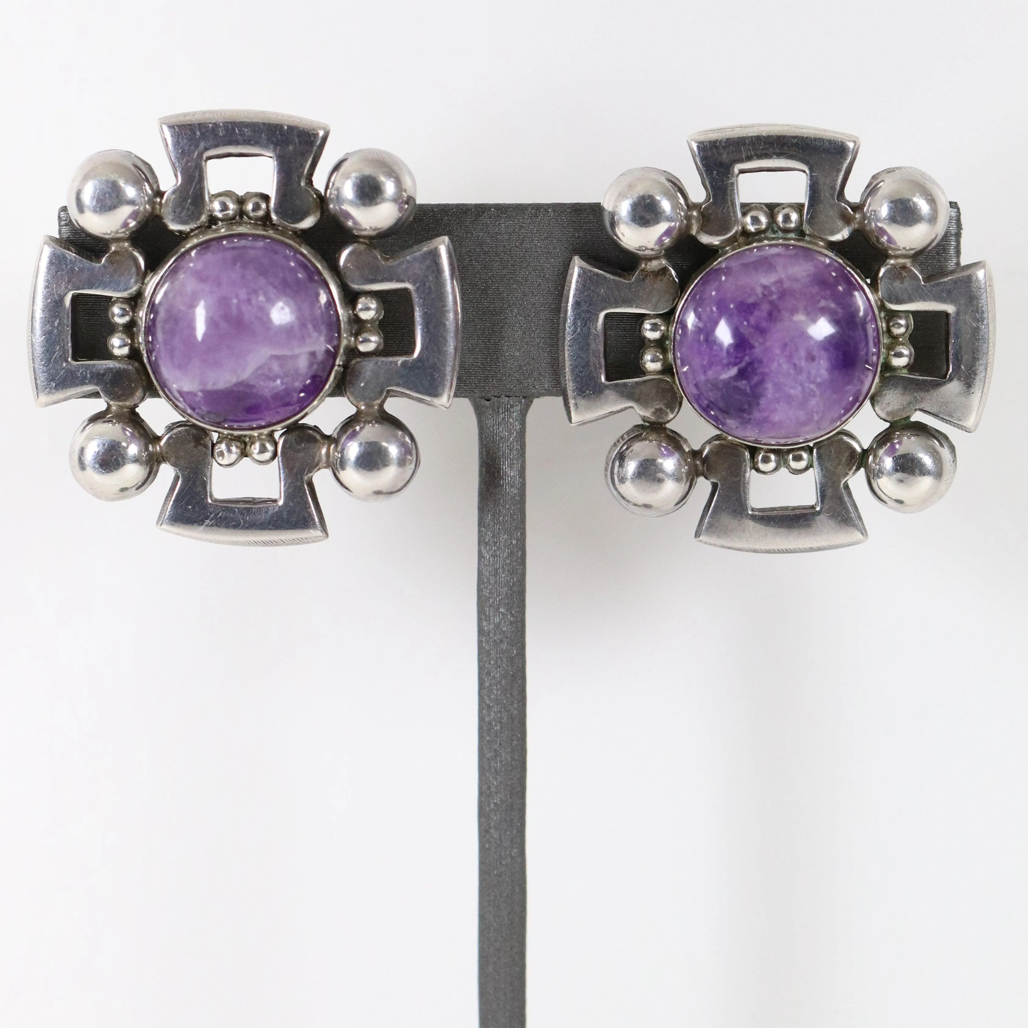 Vintage Fred Davis Taxco Jewelry | Bold Amethyst Brooch and Earring Set