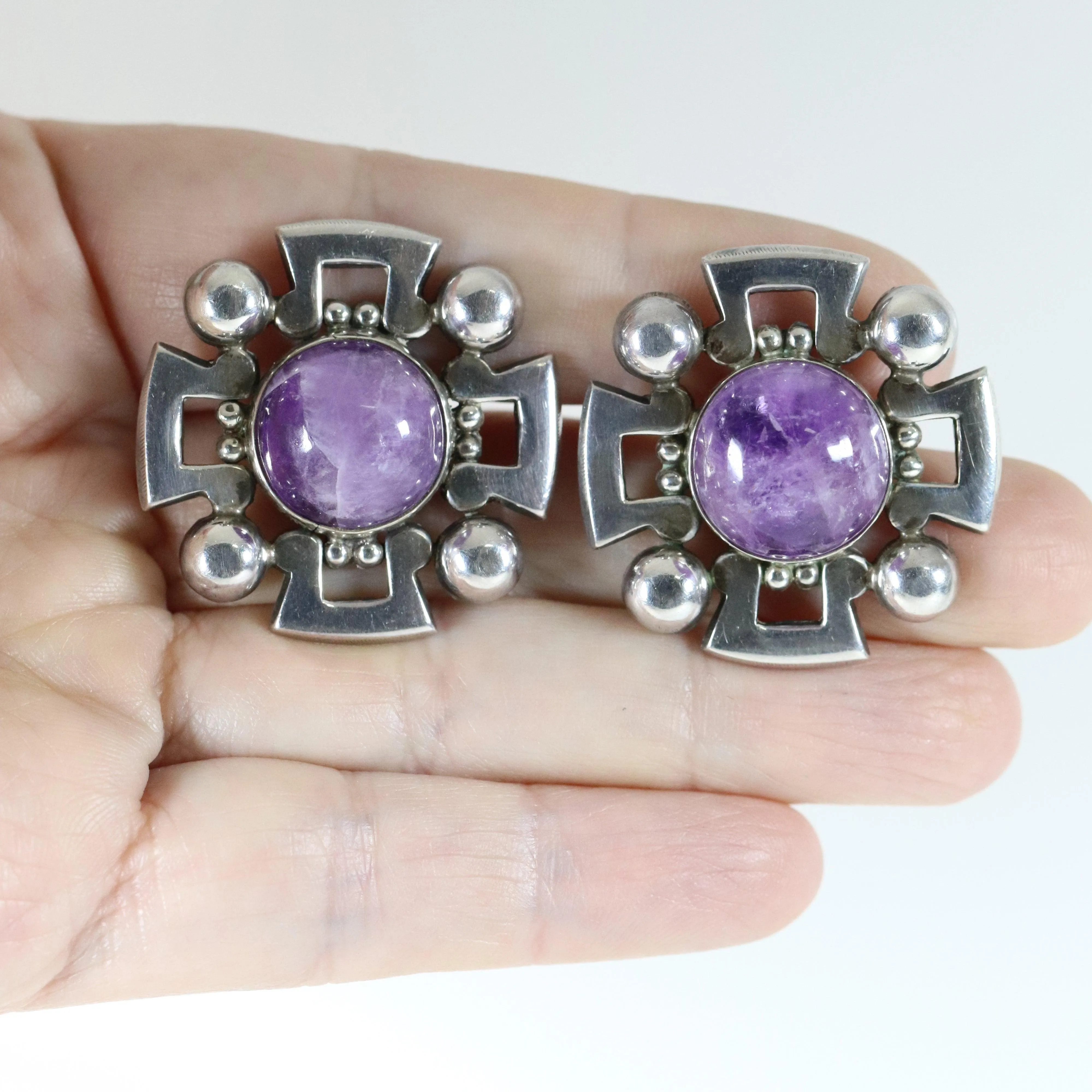 Vintage Fred Davis Taxco Jewelry | Bold Amethyst Brooch and Earring Set