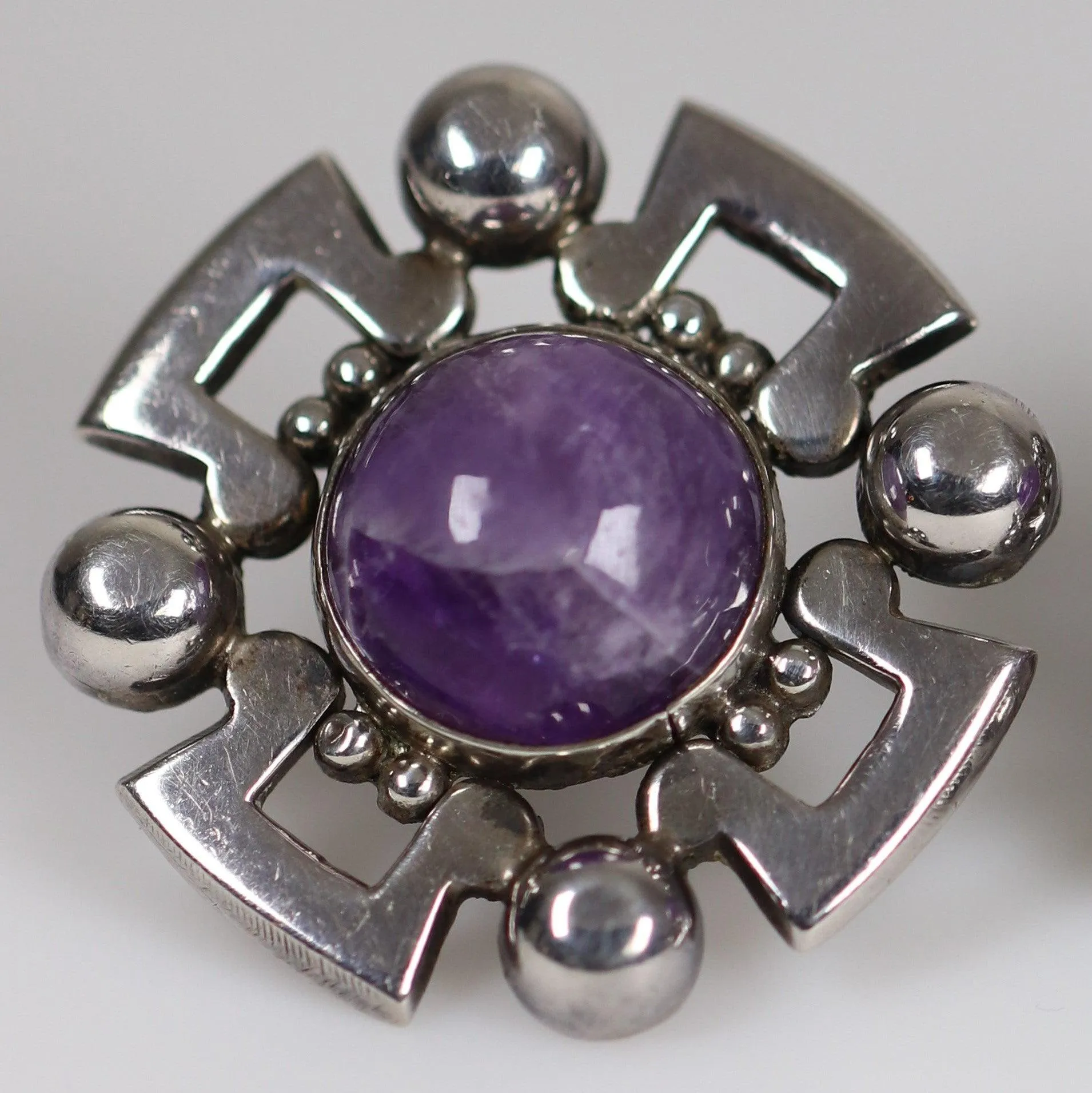 Vintage Fred Davis Taxco Jewelry | Bold Amethyst Brooch and Earring Set