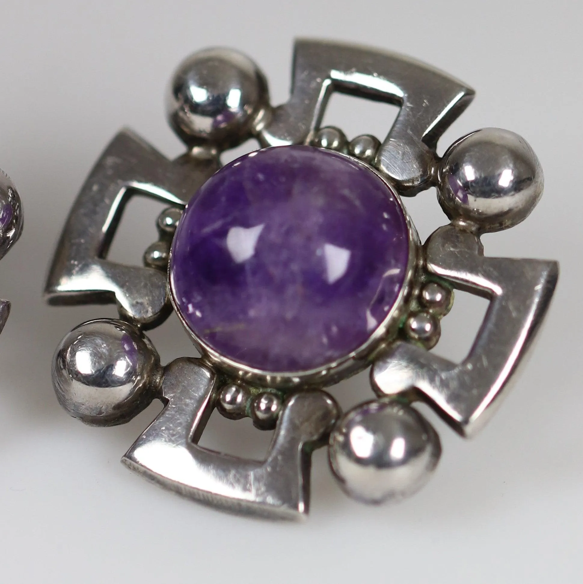 Vintage Fred Davis Taxco Jewelry | Bold Amethyst Brooch and Earring Set