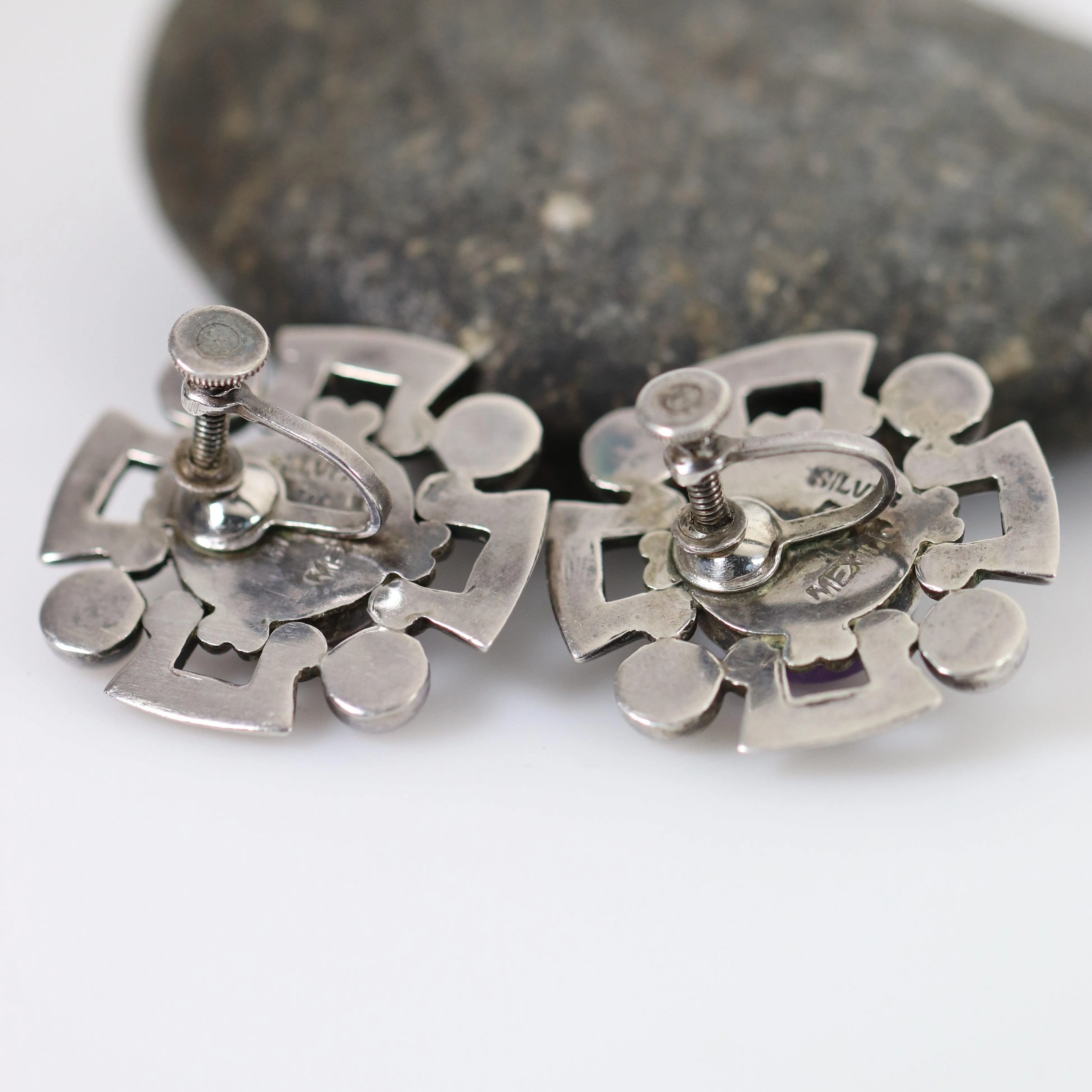 Vintage Fred Davis Taxco Jewelry | Bold Amethyst Brooch and Earring Set