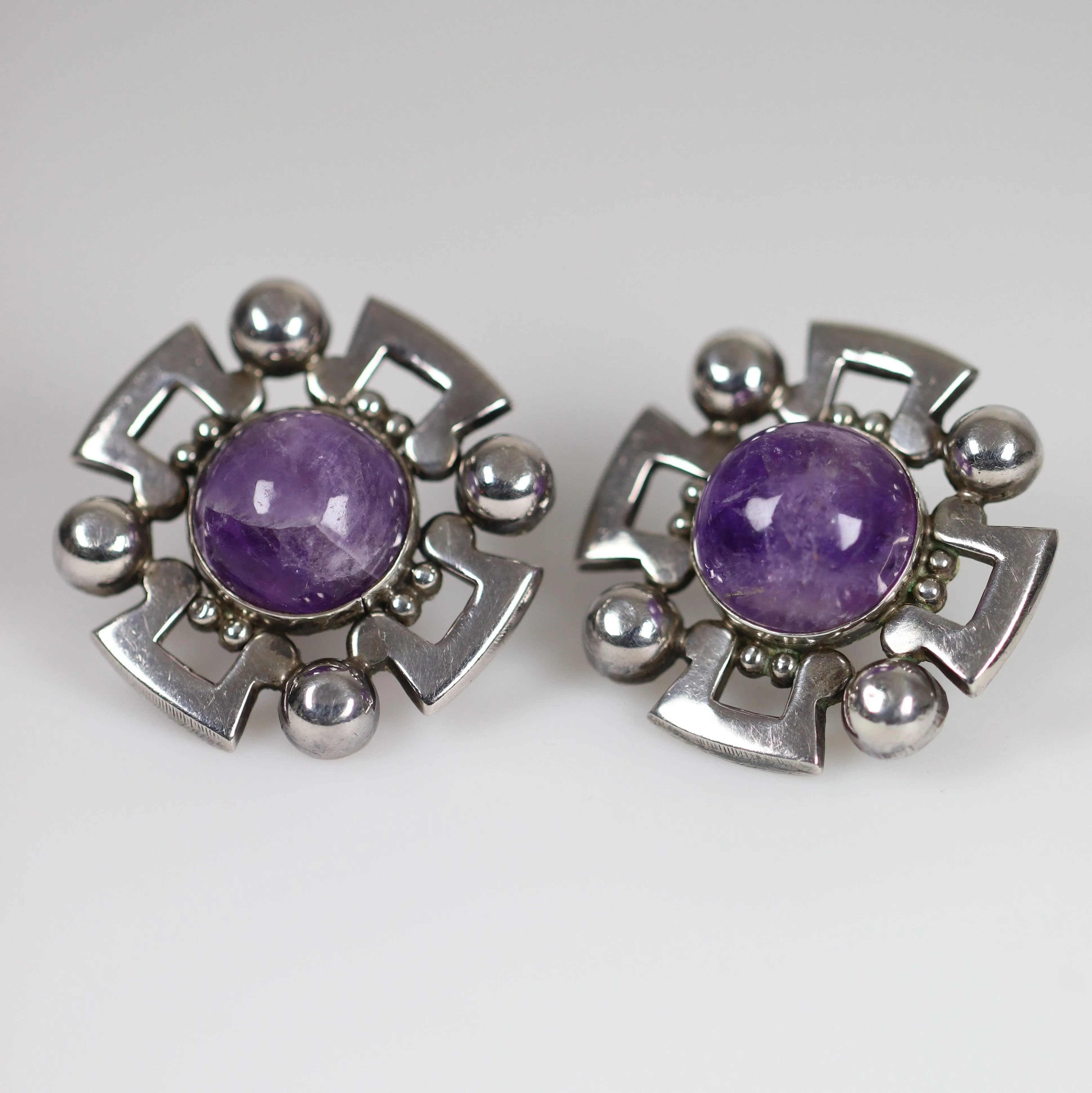 Vintage Fred Davis Taxco Jewelry | Bold Amethyst Brooch and Earring Set