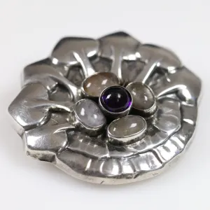 Vintage Georg Jensen Jewelry | Rare Amethyst Rose Quartz Brooch 64