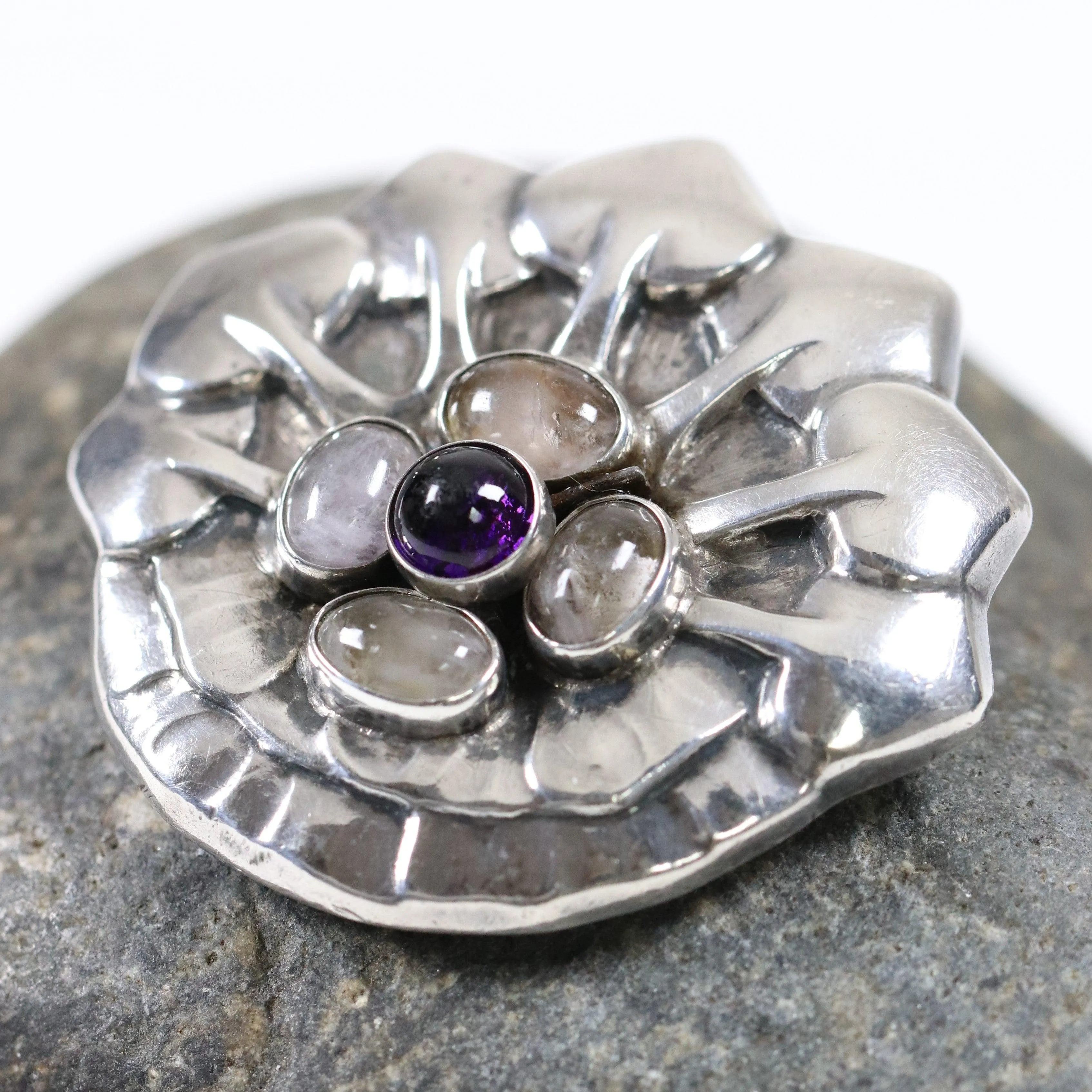 Vintage Georg Jensen Jewelry | Rare Amethyst Rose Quartz Brooch 64