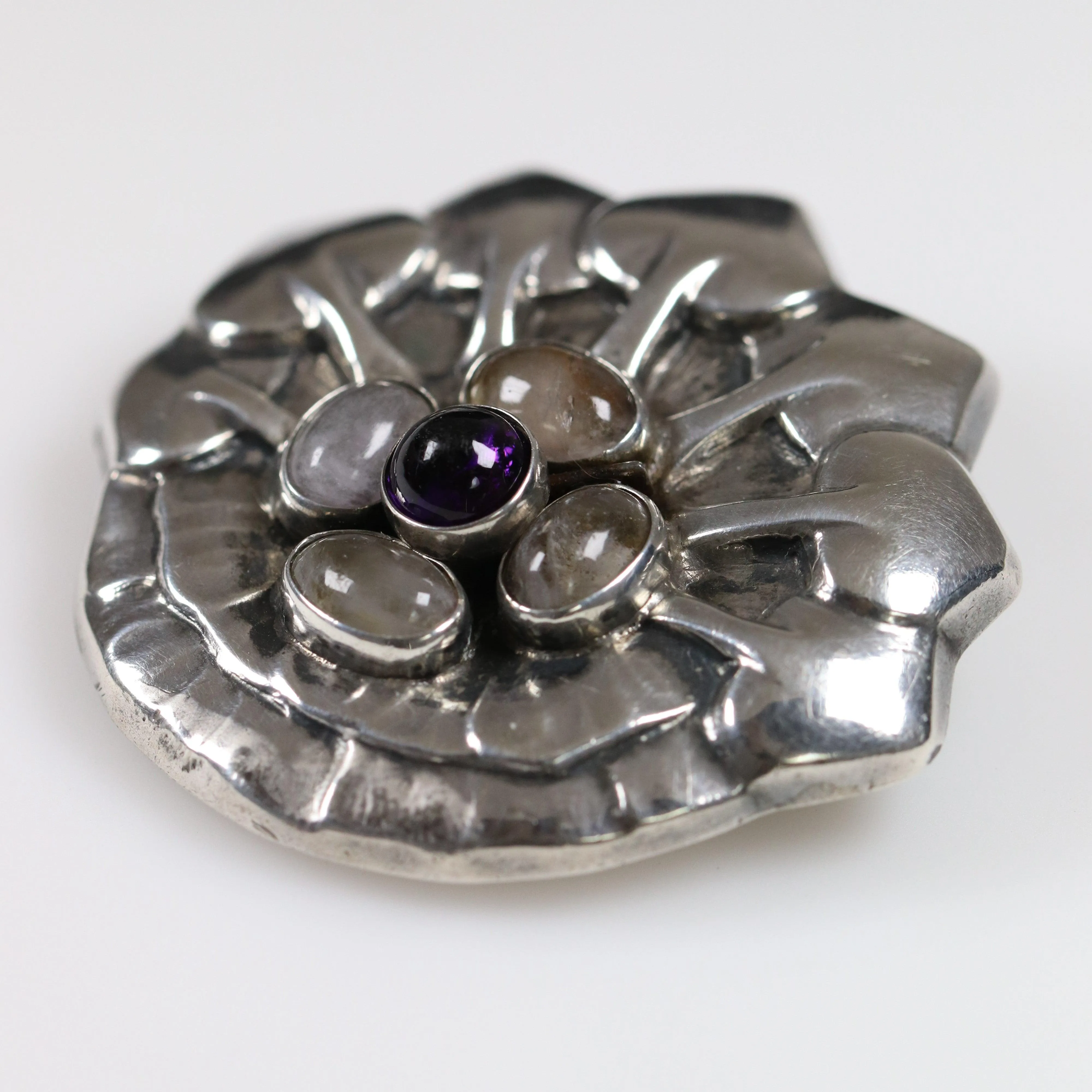 Vintage Georg Jensen Jewelry | Rare Amethyst Rose Quartz Brooch 64