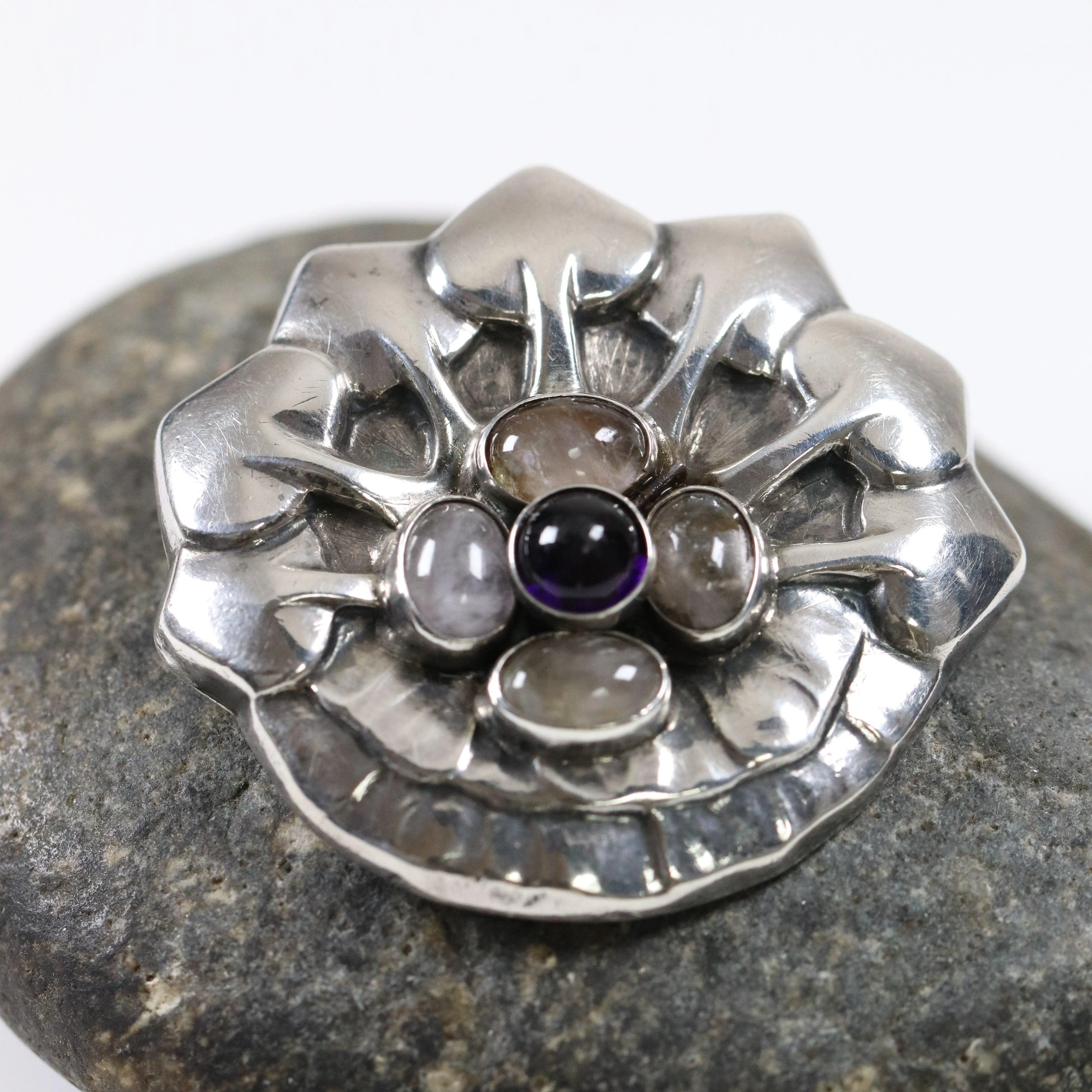 Vintage Georg Jensen Jewelry | Rare Amethyst Rose Quartz Brooch 64