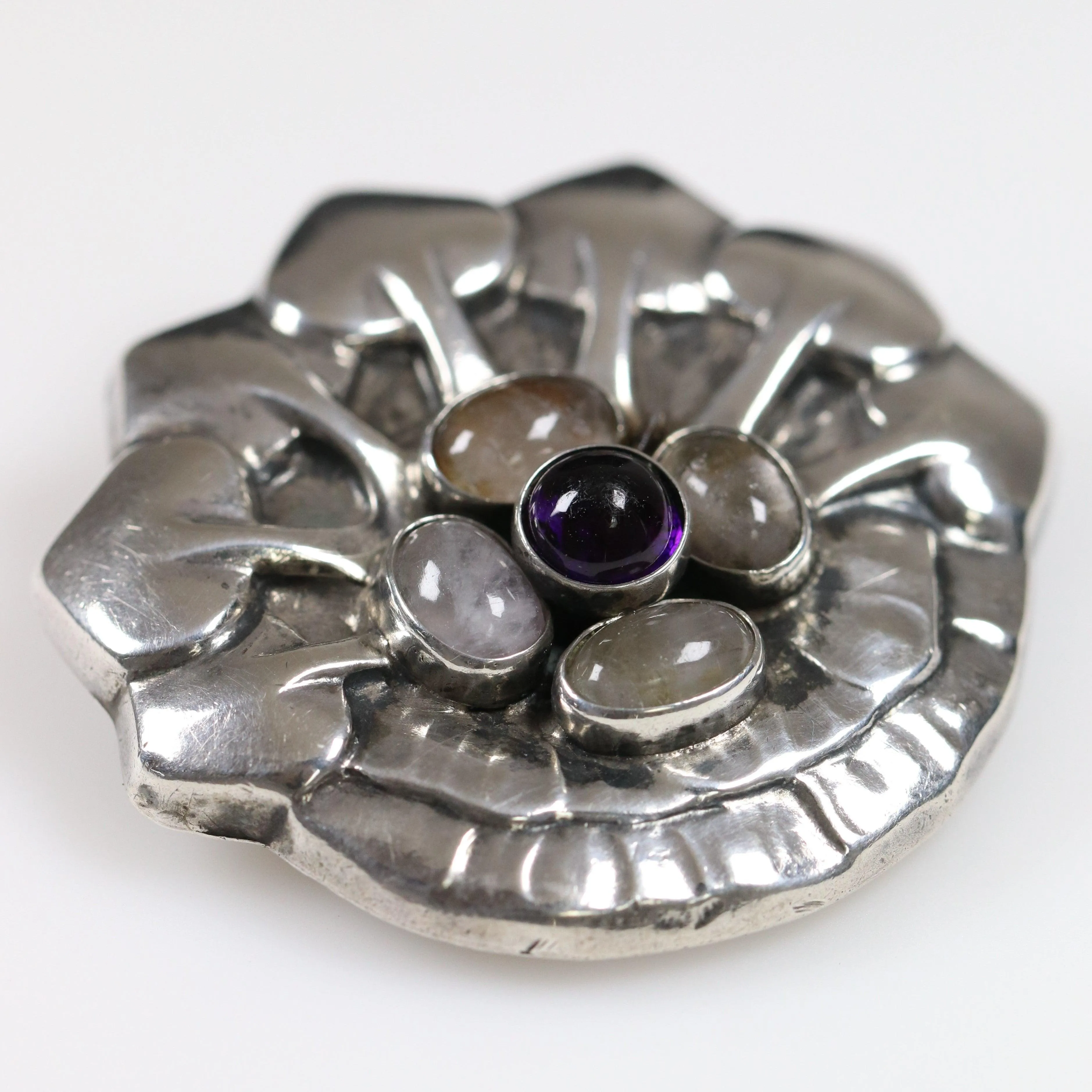 Vintage Georg Jensen Jewelry | Rare Amethyst Rose Quartz Brooch 64