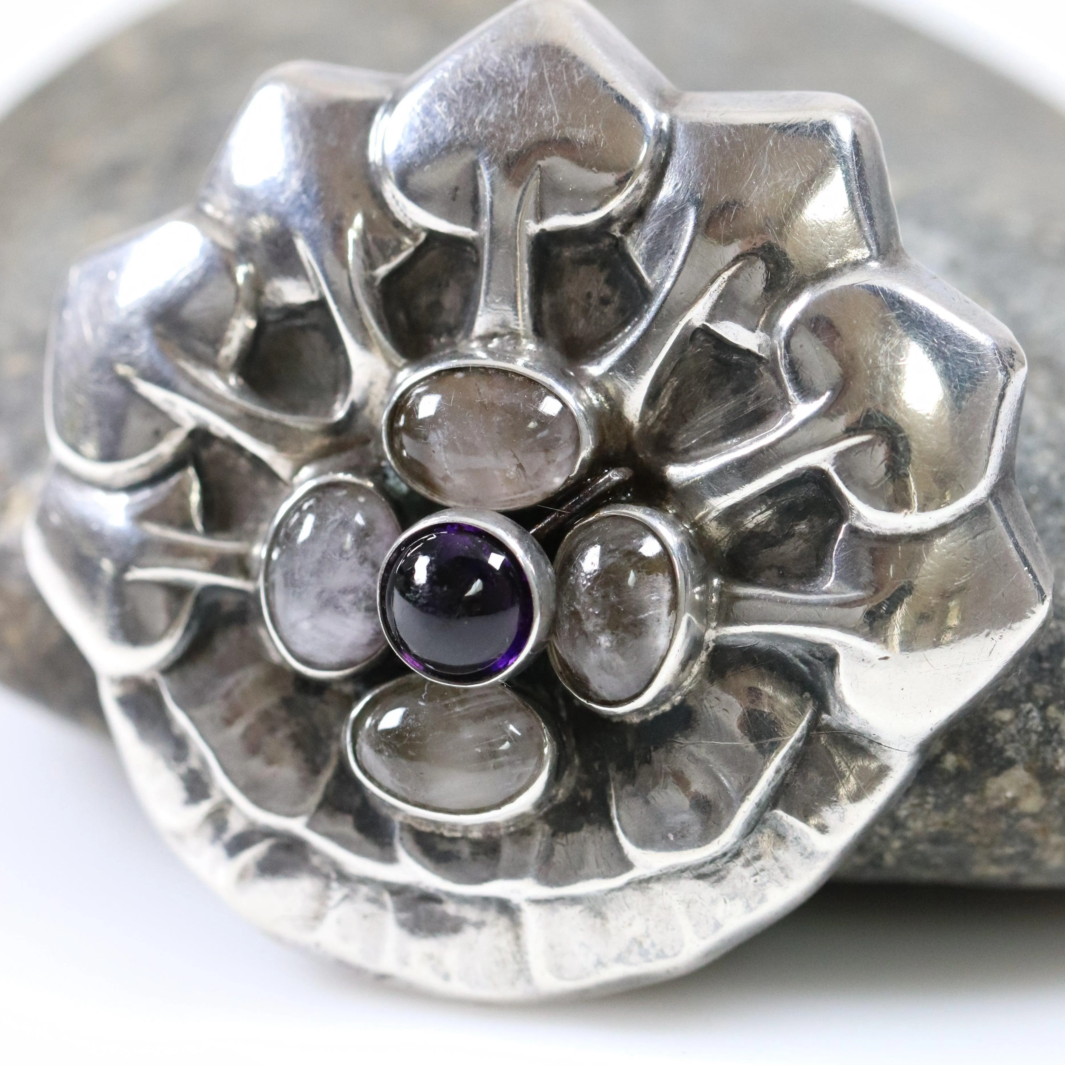 Vintage Georg Jensen Jewelry | Rare Amethyst Rose Quartz Brooch 64
