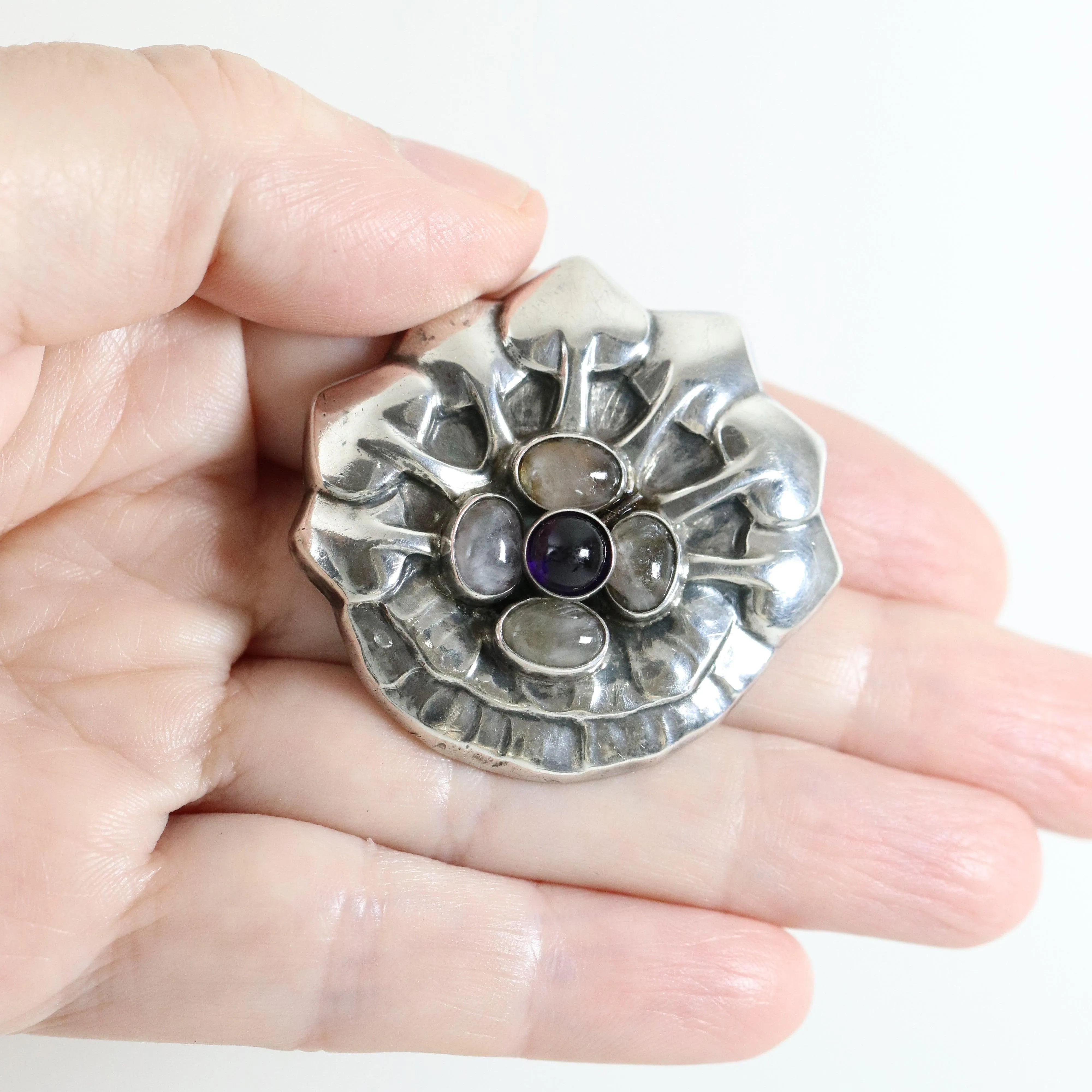 Vintage Georg Jensen Jewelry | Rare Amethyst Rose Quartz Brooch 64