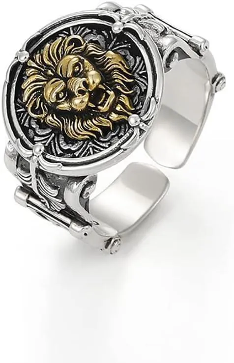 Vintage Lion Stacking Expandable Ring Gothic Animal Open Adjustable Statement Finger Bands Biker Roaring Rings Punk Jewelry Gifts for Women Men