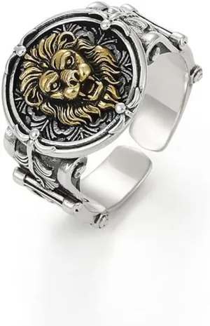 Vintage Lion Stacking Expandable Ring Gothic Animal Open Adjustable Statement Finger Bands Biker Roaring Rings Punk Jewelry Gifts for Women Men