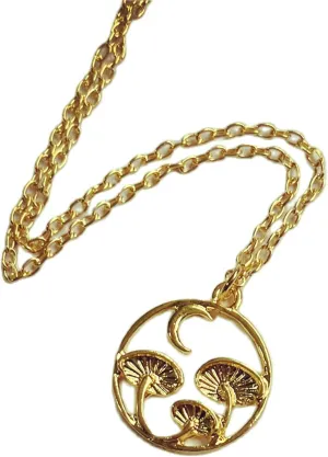 Vintage Mushroom Charm with Crescent Moon Round Shape Pendant Necklace Couple Friendship Retro Various Styles Punk Cool Jewelry for Women Men