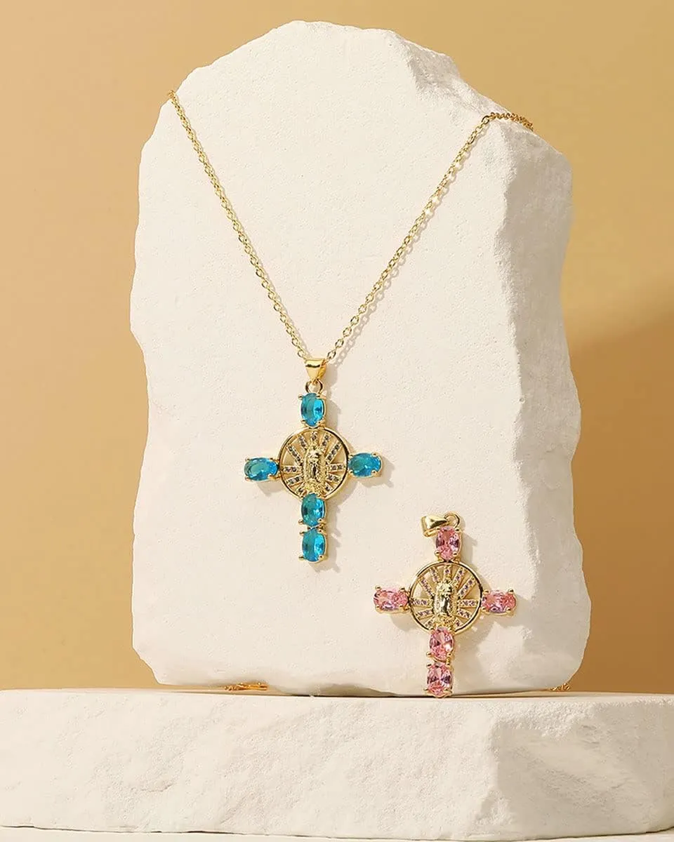 Virgin Mary Cross Necklace for Women, 18K Gold Plated Lucky Protection Inspirational Jewelry Gifts for Mother Wife Daughter