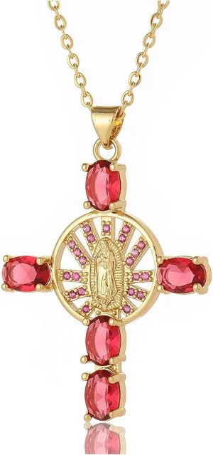 Virgin Mary Cross Necklace for Women, 18K Gold Plated Lucky Protection Inspirational Jewelry Gifts for Mother Wife Daughter