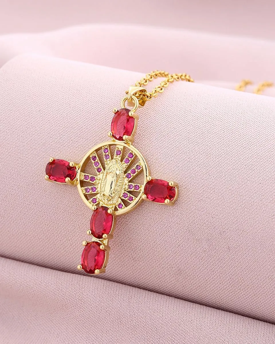 Virgin Mary Cross Necklace for Women, 18K Gold Plated Lucky Protection Inspirational Jewelry Gifts for Mother Wife Daughter