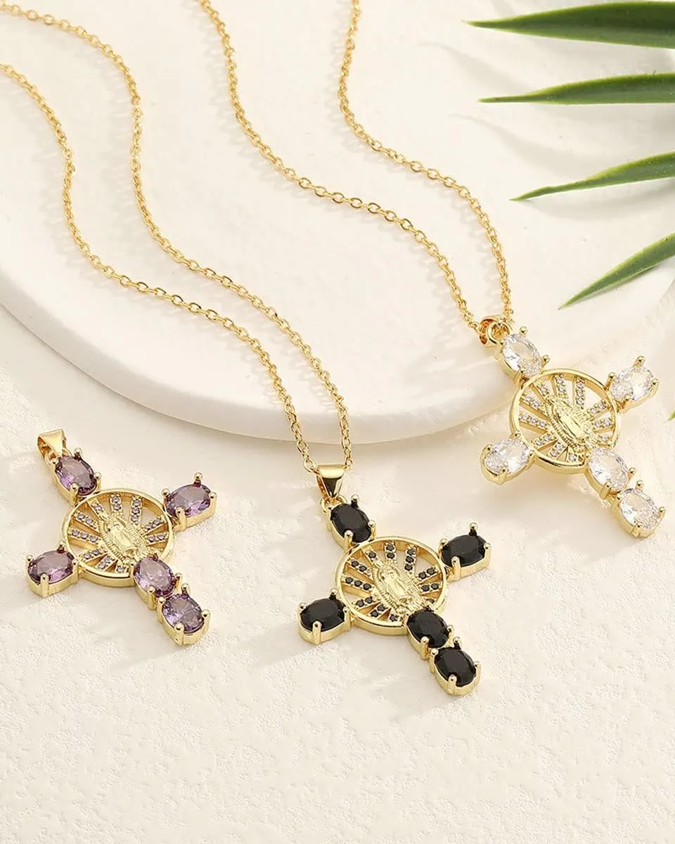 Virgin Mary Cross Necklace for Women, 18K Gold Plated Lucky Protection Inspirational Jewelry Gifts for Mother Wife Daughter